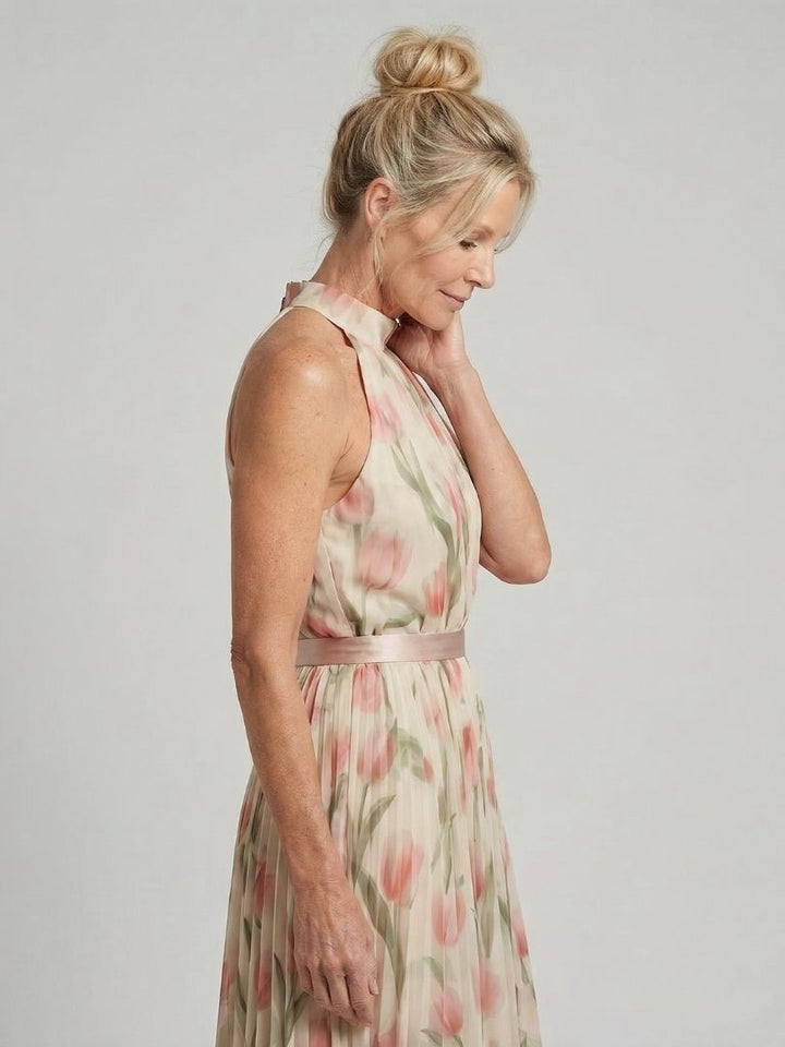 Aurelle - Halterneck Bloemen Midi Jurk