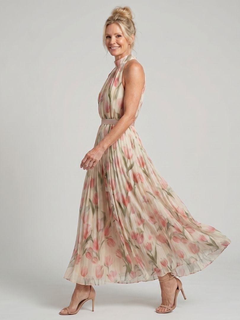 Aurelle - Halterneck Bloemen Midi Jurk