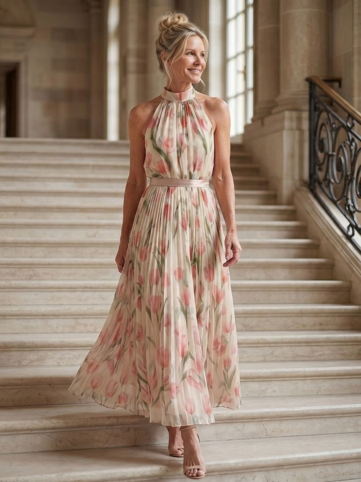 Aurelle - Halterneck Bloemen Midi Jurk