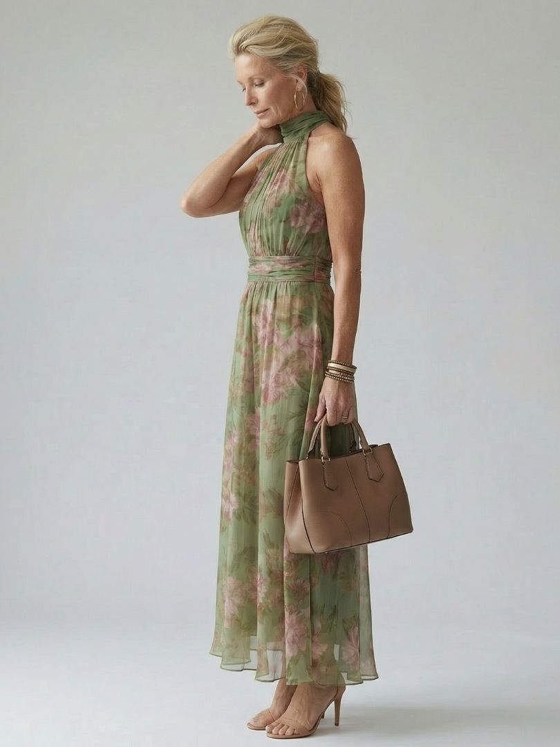 Mirelle - Samengestikte Halter Midi Jurk