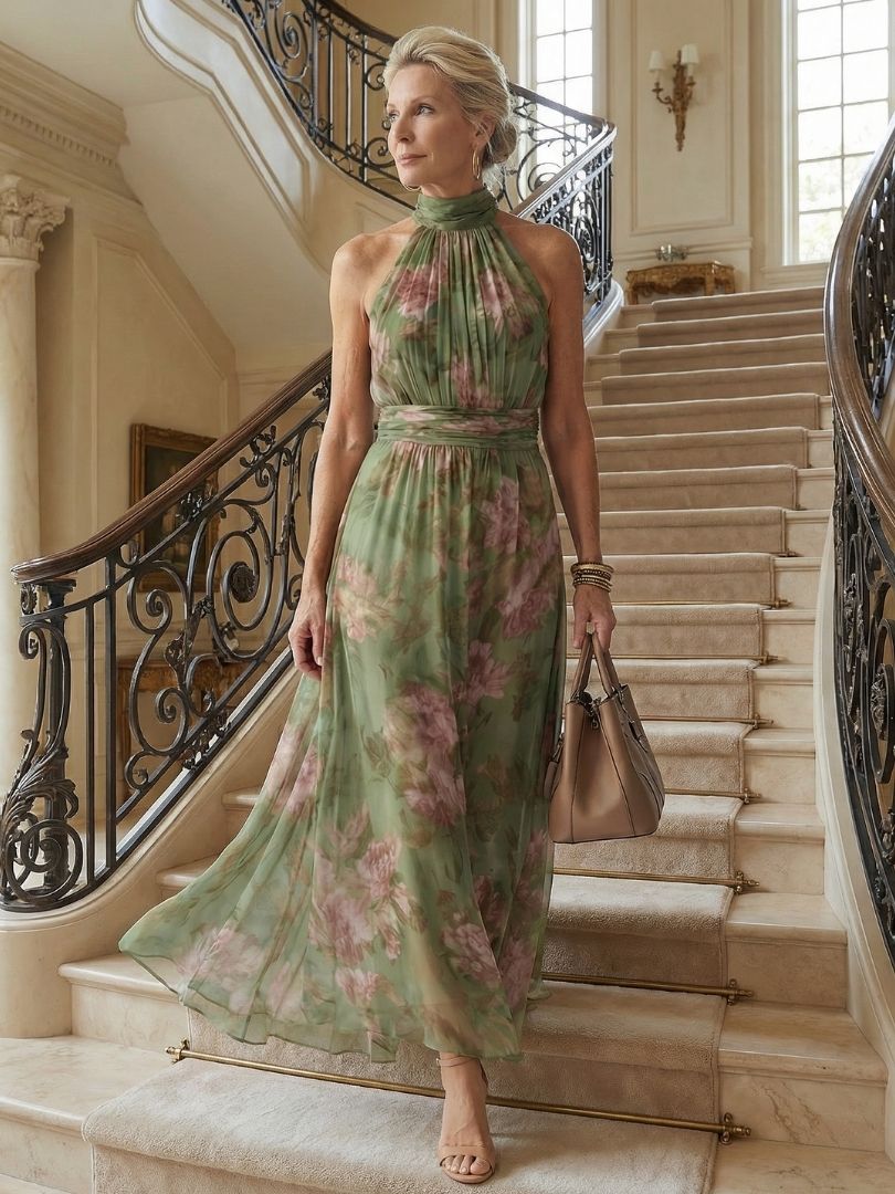 Mirelle - Samengestikte Halter Midi Jurk