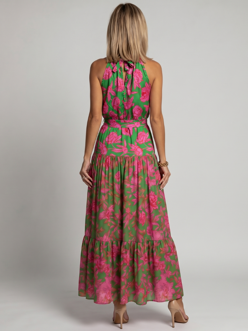 Rowen - Gedrapeerde Halter Midi-Jurk