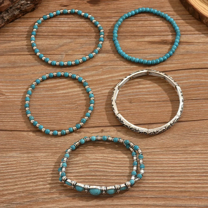 Boho armbandenset met turquoise kralen