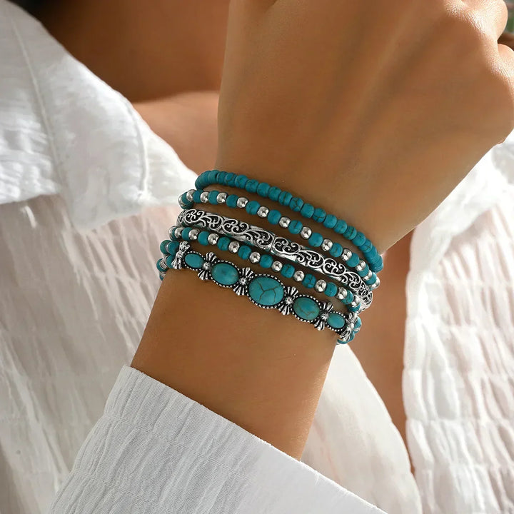 Boho armbandenset met turquoise kralen
