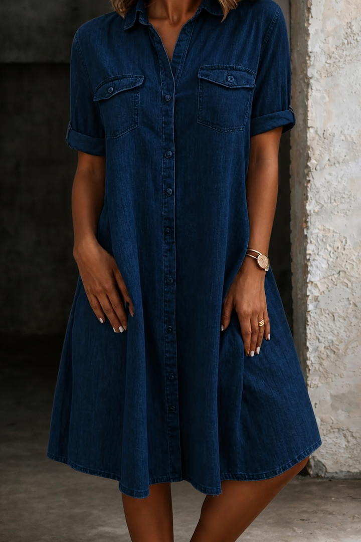 Patricia - Casual Denim Stijl Midi Jurk