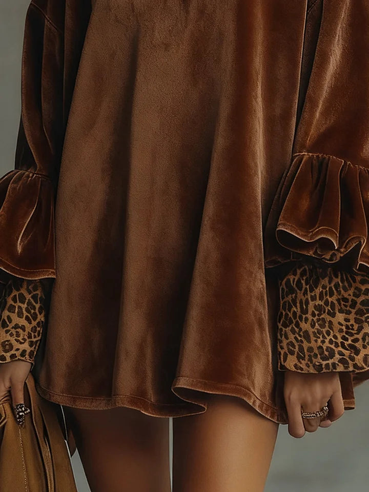 ZARA - A-LIJN VELVET JURK MET LEOPARDMOUWEN