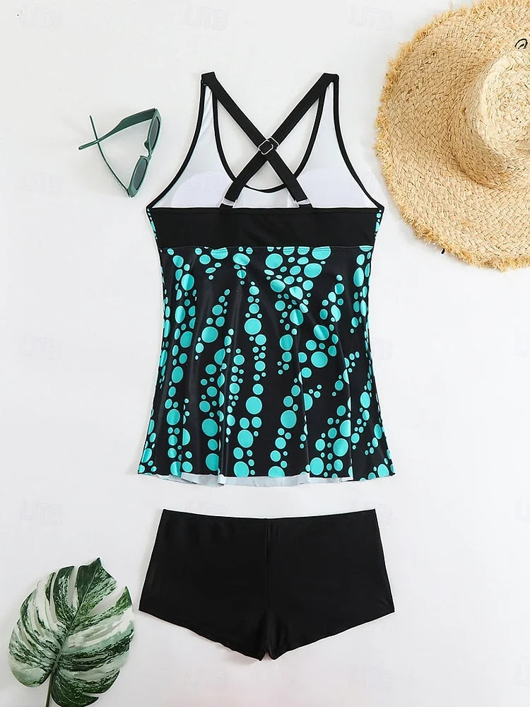 Jade - Tankini set met bubbels patroon die de buik bedekt