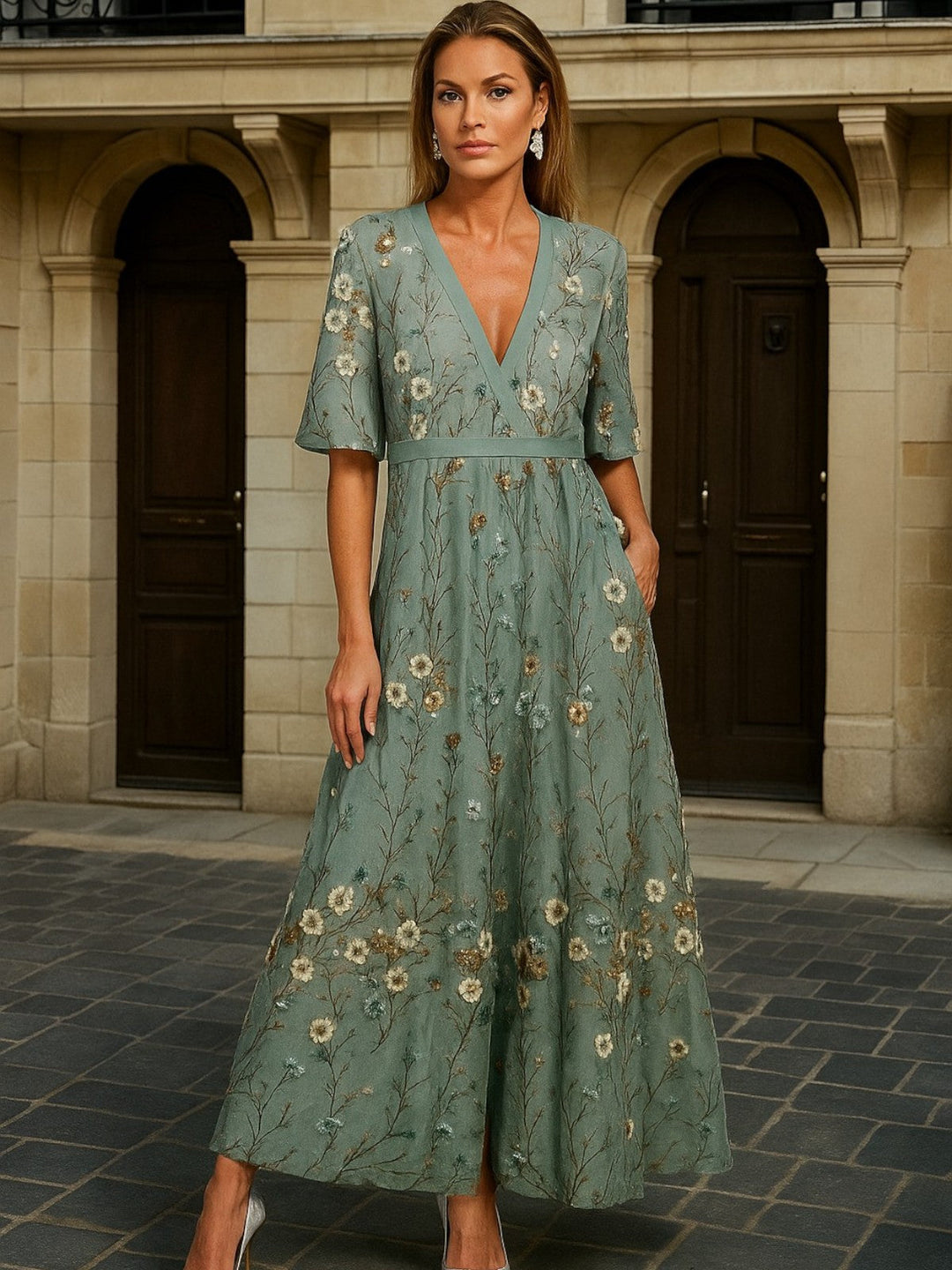 Cora - Lange Jurk Botanische Elegantie