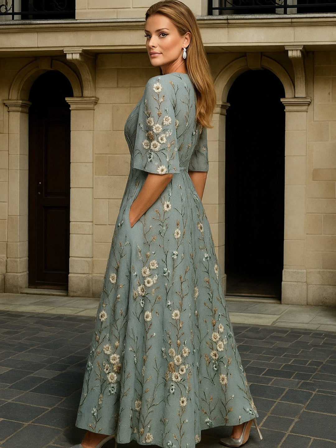 Cora - Lange Jurk Botanische Elegantie