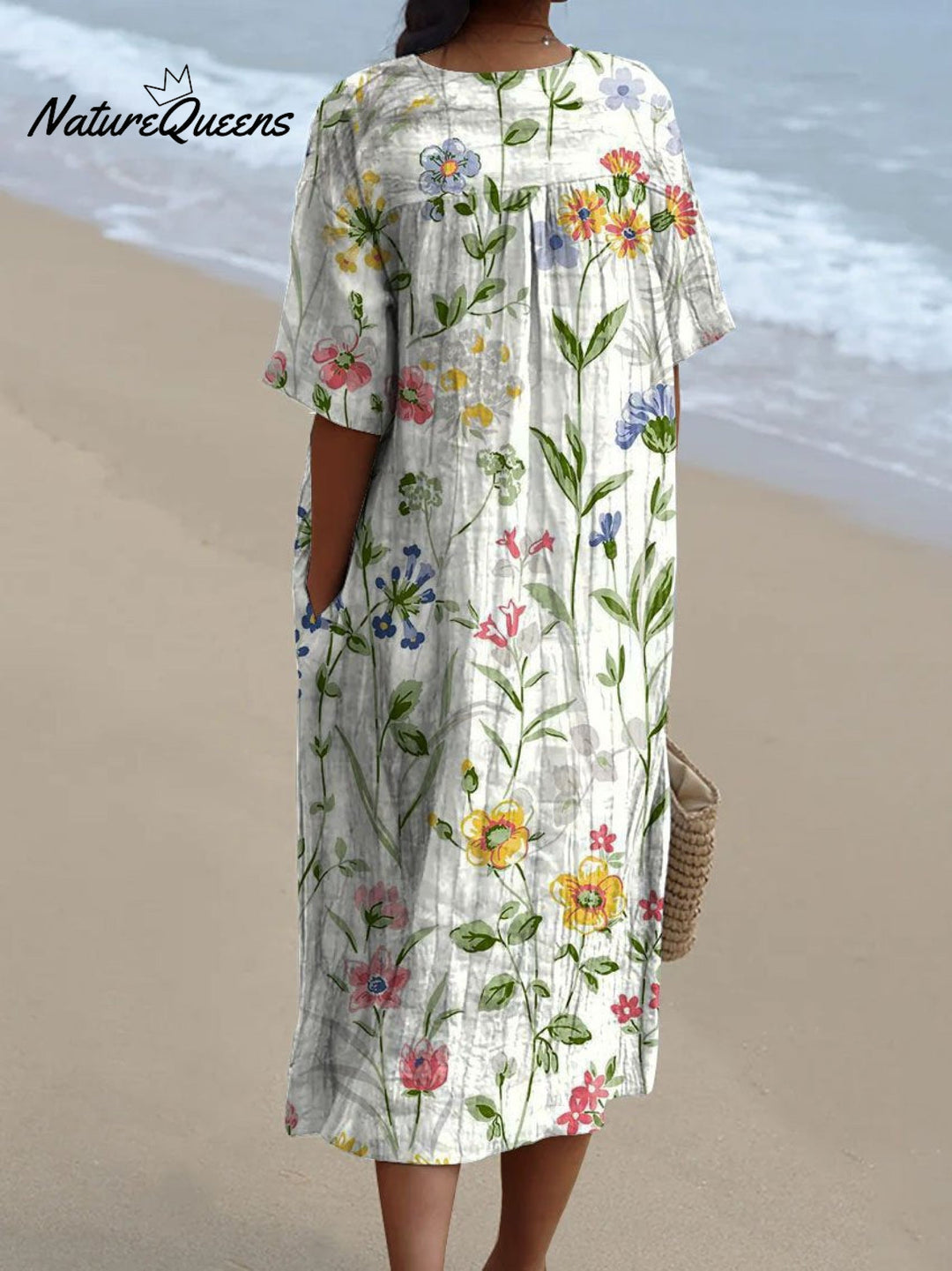 Vrouwen - Vintage Bloemen Casual Vloeiende Jurk